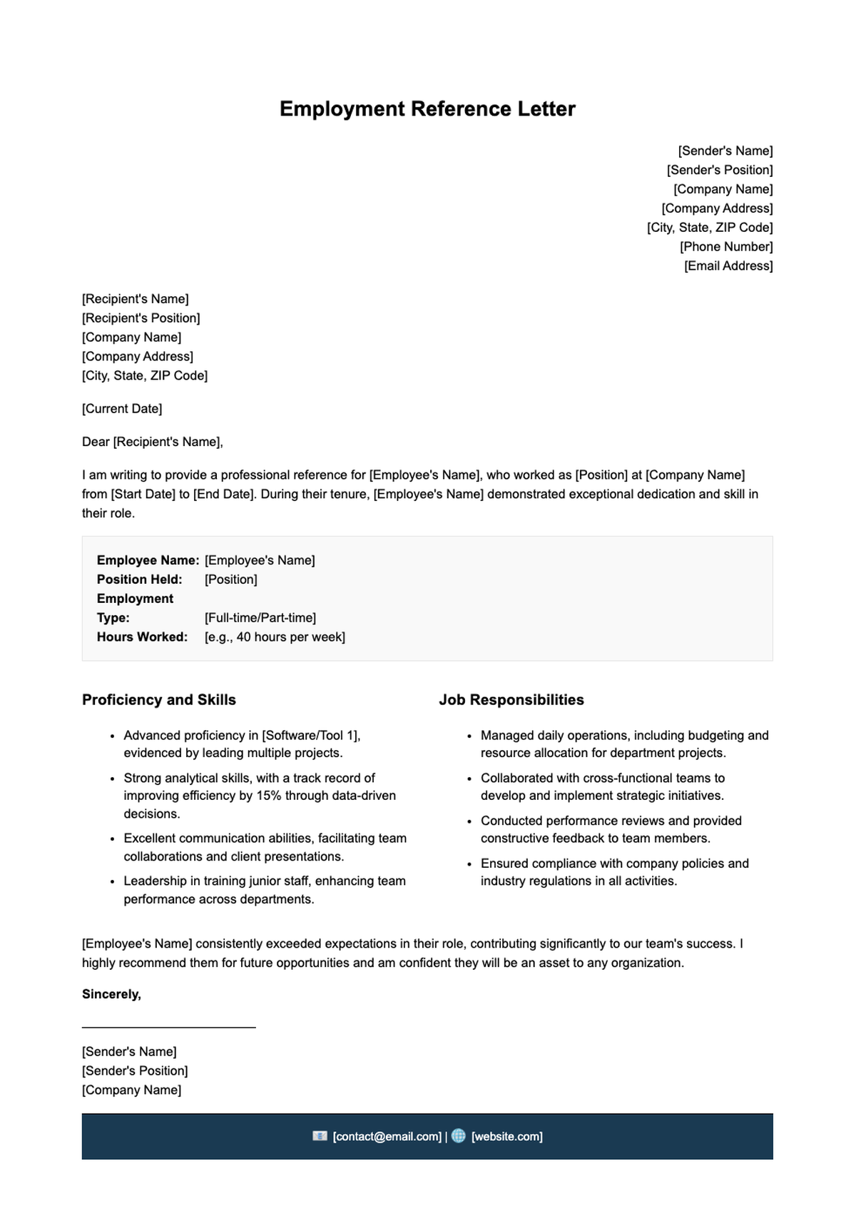 Employment reference letter sample with detailed job responsibilities and supervisor signature_variant_2